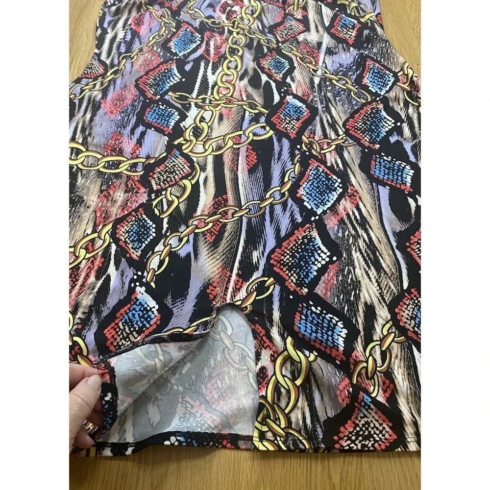 Love J 2X Sleeveless A-Line Dress Chain Print Abstract Stretch Swing Plus Size - Picture 10 of 10